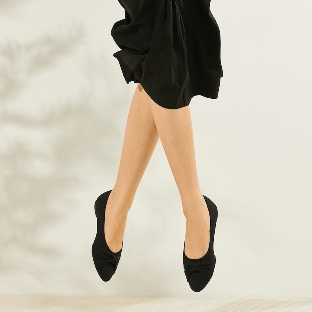 VIVAIA Black Knit‎ Pointed-Toe Bow Flats Comfortable Everyday Shoes EU/41 US/9